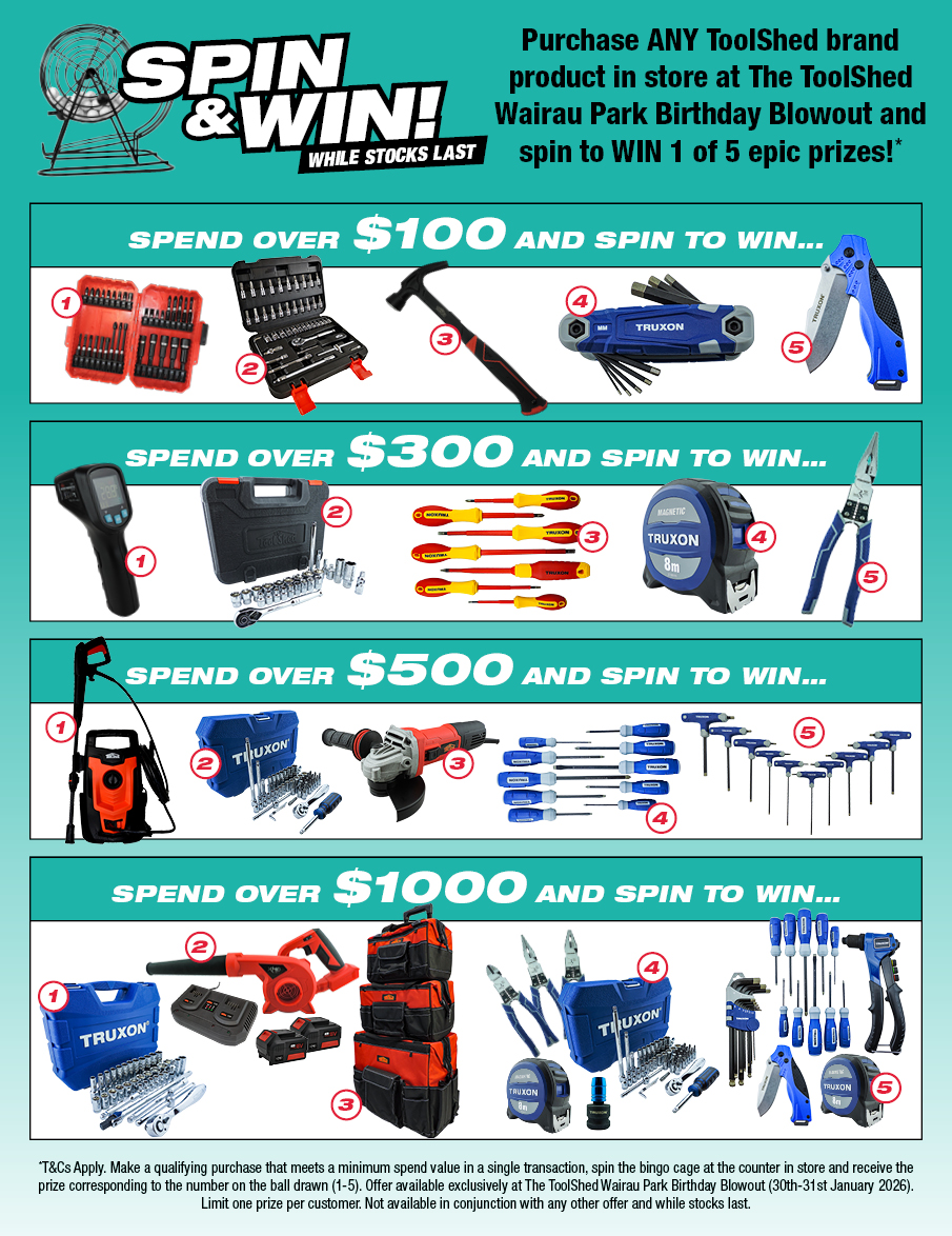 ToolShed Taupo Birthday Blowout Spin Win